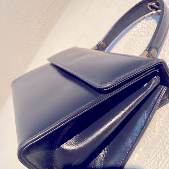 Vintage Mini Navy Leather Bag Lock closure - Picture 4 of 4